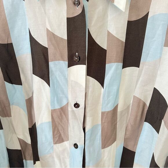 Eugen Klein VTG Brown‎ Blue Pattern Long Sleeve Button Down Cotton Shirt Blouse - Picture 3 of 8